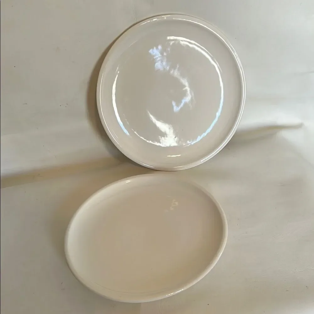CMG Plates White Ceramic Set Of 2 Dinnerware Minimalist Design 10 1/2 In Round